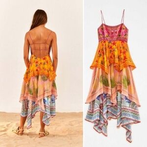 Farm Rio Mixed Scarves Layered Midi Dress Size Medium (READ DESCRIPTION!!!)